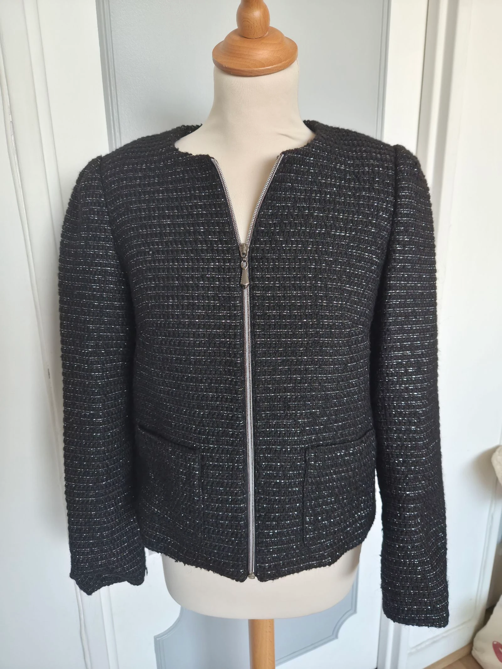 Blazer / veste noir fils argentés Tara Jarmon Taille M